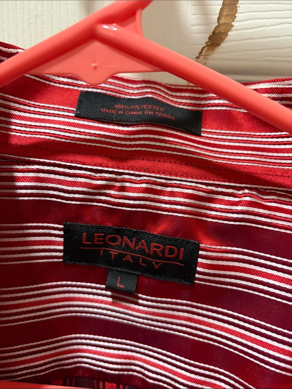Men's Red Striped Button-Down Dress Shirt by Leonardi
